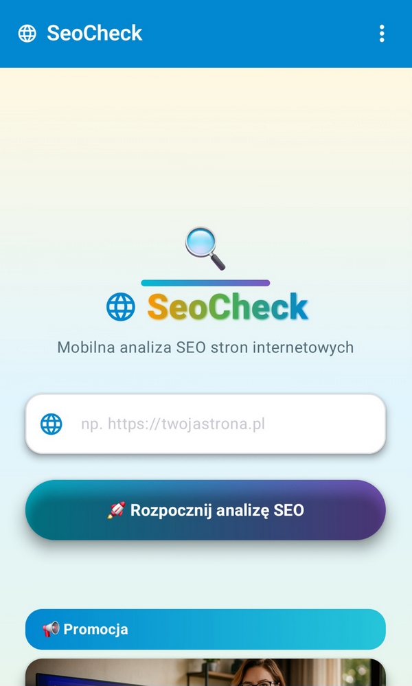 Zrzut ekranu aplikacji SeoCheck – analiza strony