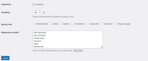 Raport błędów 404 i log wizyt
